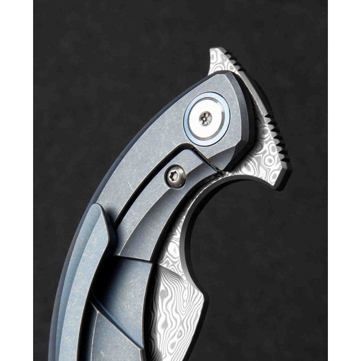 BTKT2103I Bestech Knives Strelit Damascus Blade Blue Titanium Handle Framelock Clip – Livraison Gratuite