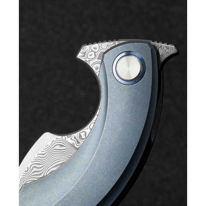 BTKT2103I Bestech Knives Strelit Damascus Blade Blue Titanium Handle Framelock Clip – Livraison Gratuite