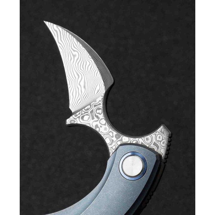 BTKT2103I Bestech Knives Strelit Damascus Blade Blue Titanium Handle Framelock Clip – Livraison Gratuite