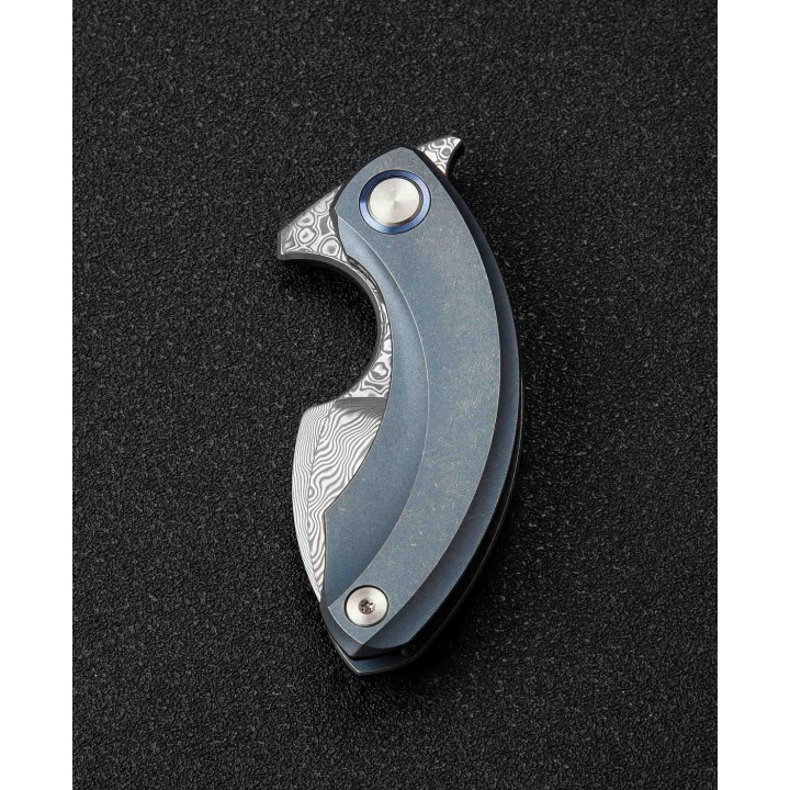 BTKT2103I Bestech Knives Strelit Damascus Blade Blue Titanium Handle Framelock Clip – Livraison Gratuite