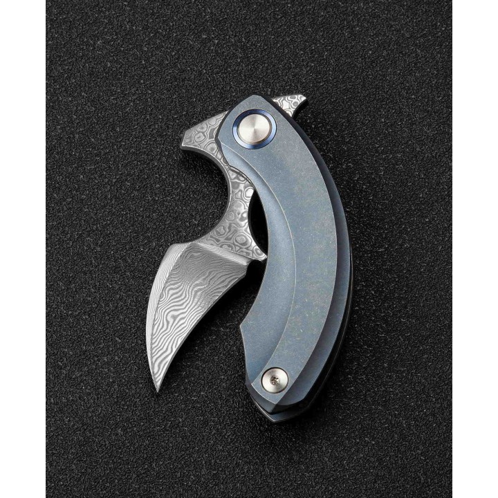 BTKT2103I Bestech Knives Strelit Damascus Blade Blue Titanium Handle Framelock Clip – Livraison Gratuite