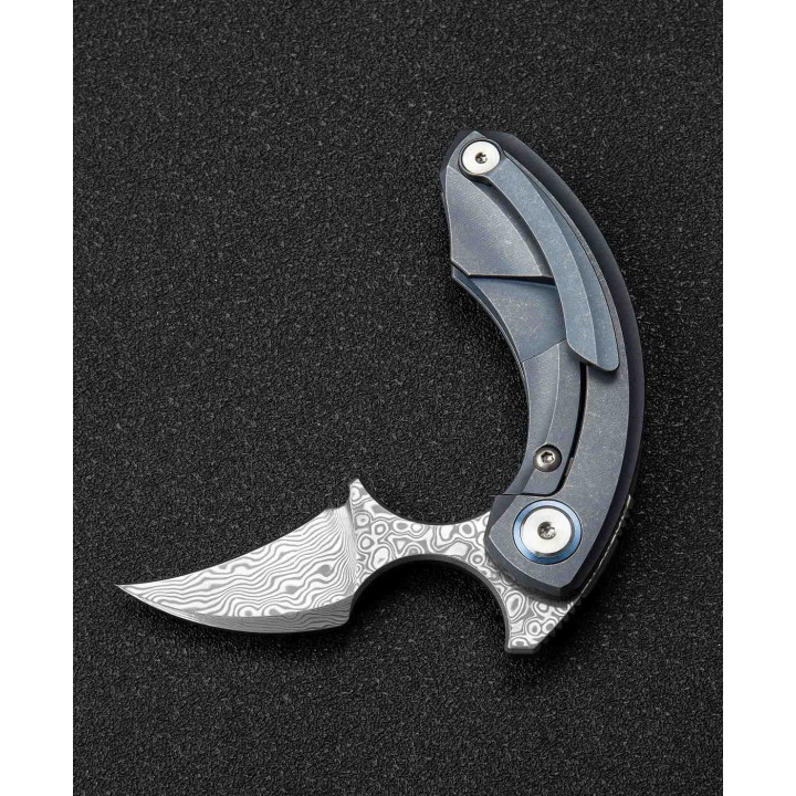 BTKT2103I Bestech Knives Strelit Damascus Blade Blue Titanium Handle Framelock Clip – Livraison Gratuite