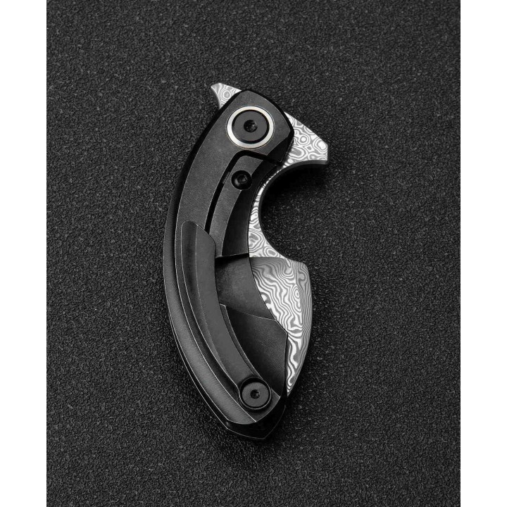 BTKT2103H Bestech Knives Strelit Damascus Blade Black Titanium Handle Framelock Clip – Livraison Gratuite