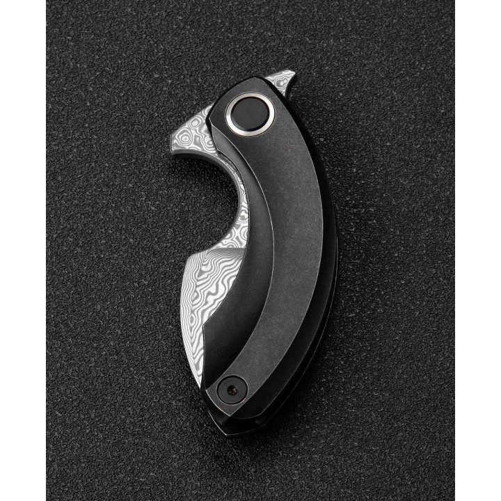 BTKT2103H Bestech Knives Strelit Damascus Blade Black Titanium Handle Framelock Clip – Livraison Gratuite