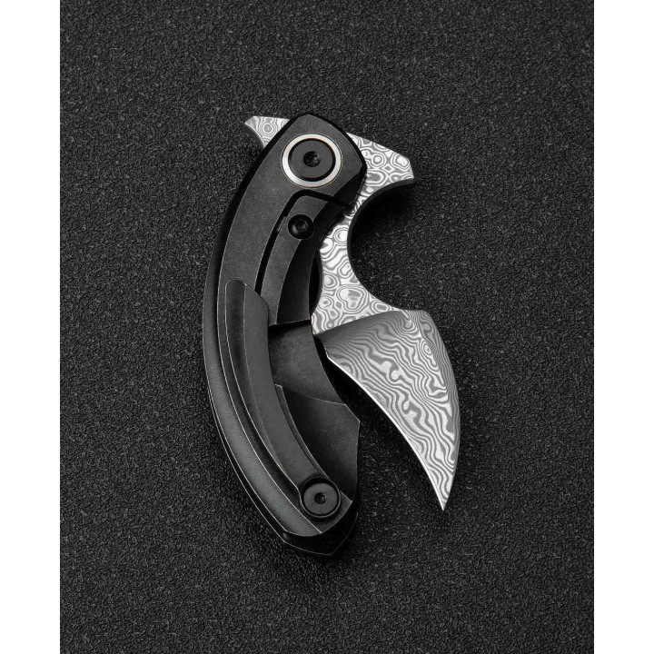 BTKT2103H Bestech Knives Strelit Damascus Blade Black Titanium Handle Framelock Clip – Livraison Gratuite