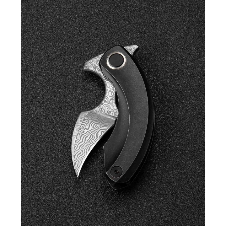 BTKT2103H Bestech Knives Strelit Damascus Blade Black Titanium Handle Framelock Clip – Livraison Gratuite