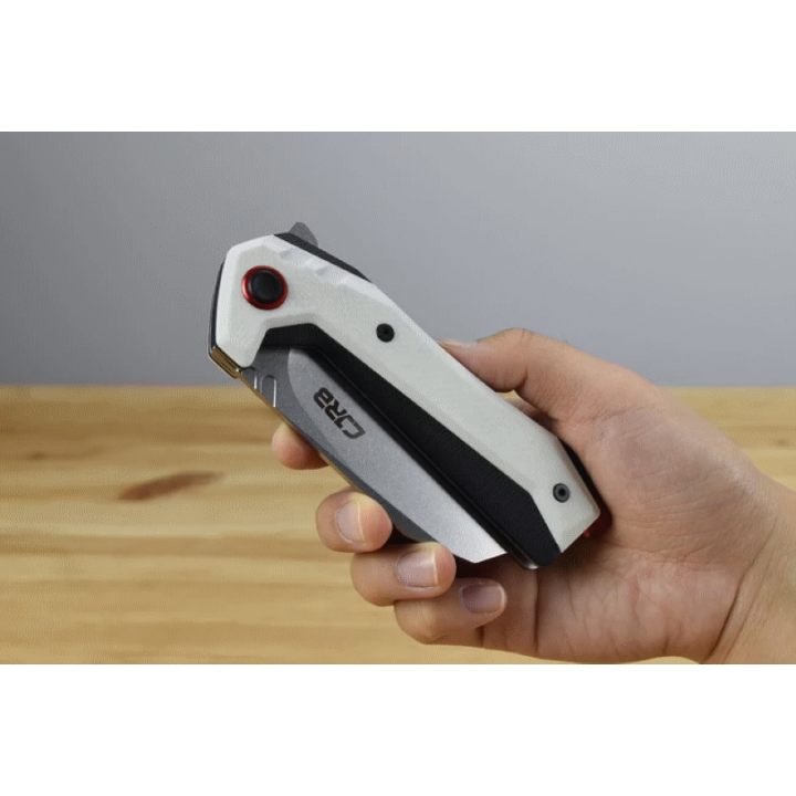 Couteau CJRB Tigris White/Black Lame Acier AR-RPM9 Manche G10 IKBS Linerlock Clip J1919WH - Livraison Gratuite