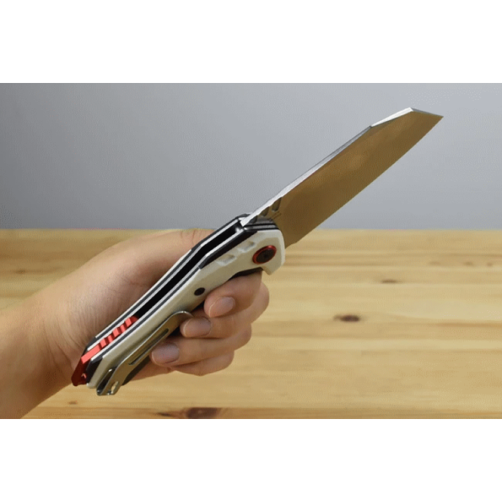 Couteau CJRB Tigris White/Black Lame Acier AR-RPM9 Manche G10 IKBS Linerlock Clip J1919WH - Livraison Gratuite