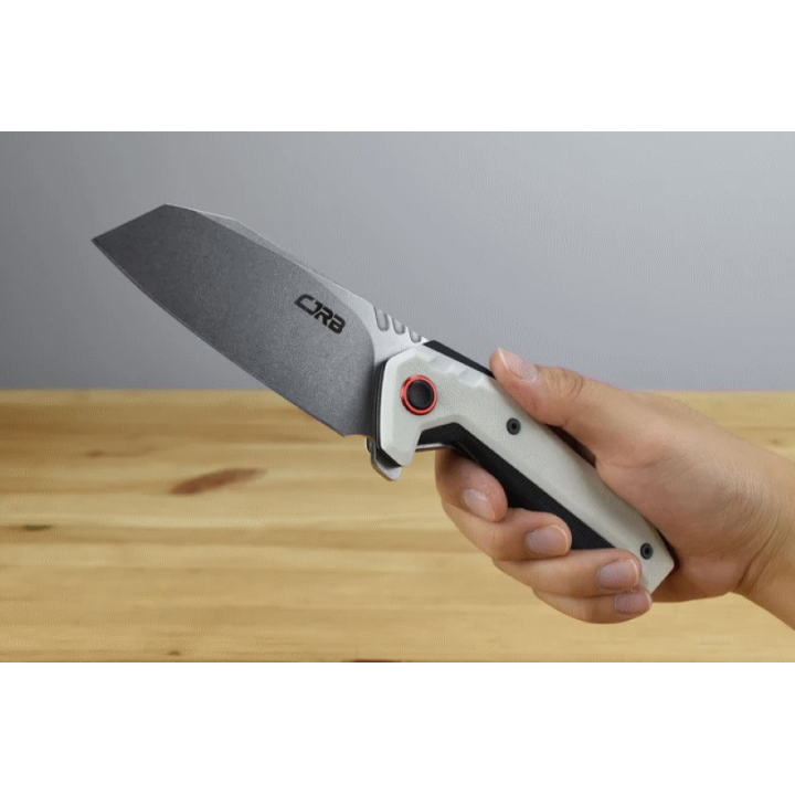 Couteau CJRB Tigris White/Black Lame Acier AR-RPM9 Manche G10 IKBS Linerlock Clip J1919WH - Livraison Gratuite