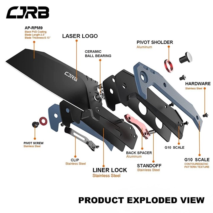 Couteau CJRB Tigris Blue/Black Lame Acier AR-RPM9 Manche G10 IKBS J1919BU - Livraison Gratuite
