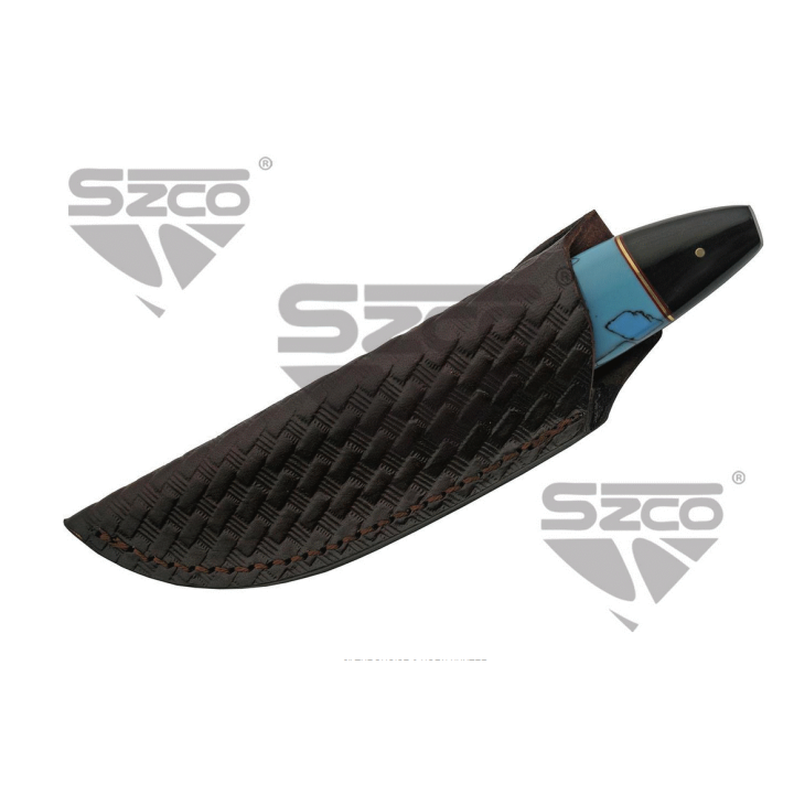 Couteau Skinner Damas 256 Couches Manche Turquoise/Corne Etui Cuir DM1294TR - Livraison Gratuite