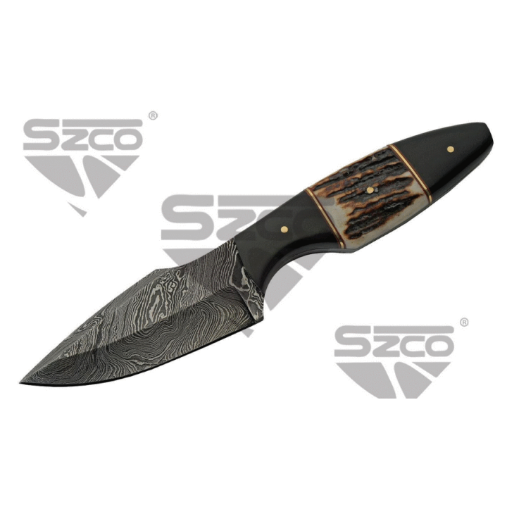Couteau Skinner Damas 256 Couches Manche Bois de Chevreuil/Corne Etui Cuir DM1294SG - Livraison Gratuite