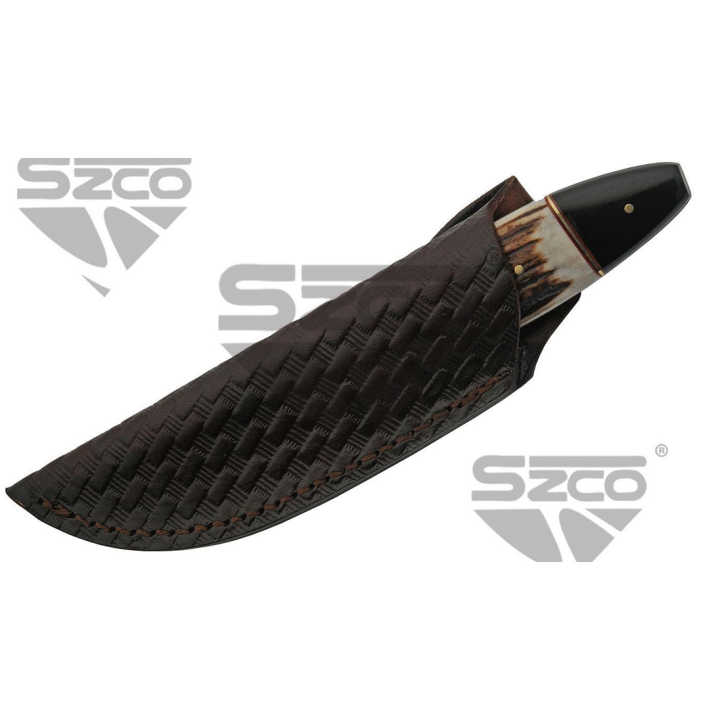 Couteau Skinner Damas 256 Couches Manche Bois de Chevreuil/Corne Etui Cuir DM1294SG - Livraison Gratuite