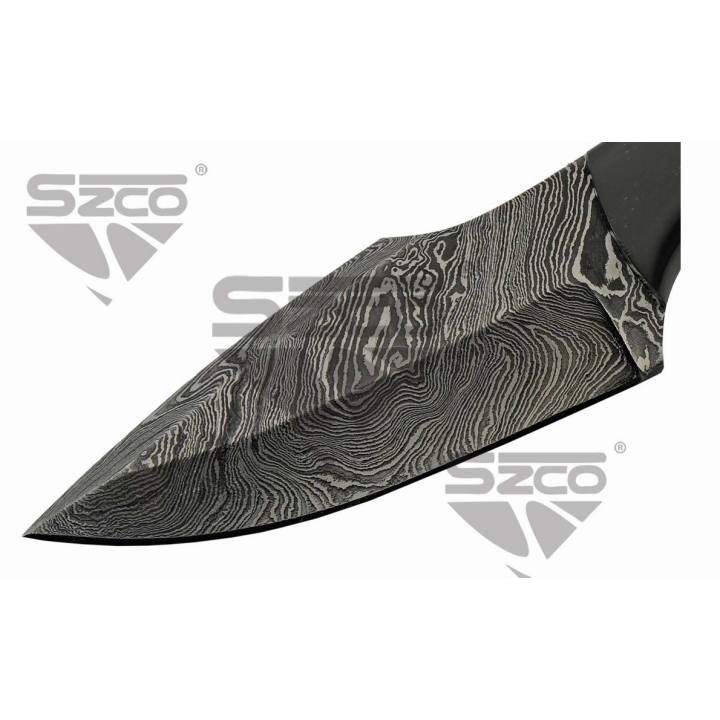 Couteau Skinner Damas 256 Couches Manche Bois de Chevreuil/Corne Etui Cuir DM1294SG - Livraison Gratuite