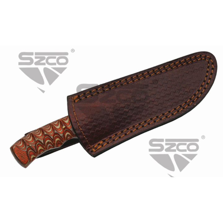 Couteau Damas Wood & Horn Hunter Lame 256 Couches Manche Bois Etui Cuir DM1289 - Livraison Gratuite