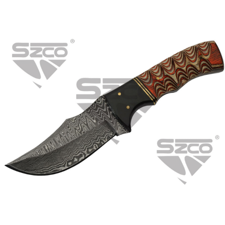 Couteau Damas Wood & Horn Hunter Lame 256 Couches Manche Bois Etui Cuir DM1289 - Livraison Gratuite