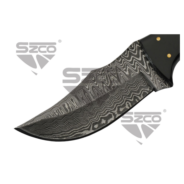Couteau Damas Wood & Horn Hunter Lame 256 Couches Manche Bois Etui Cuir DM1289 - Livraison Gratuite