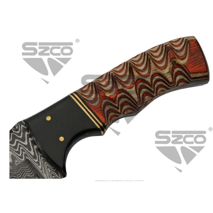 Couteau Damas Wood & Horn Hunter Lame 256 Couches Manche Bois Etui Cuir DM1289 - Livraison Gratuite