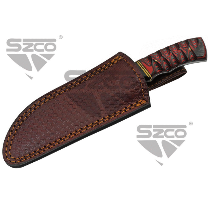 Couteau Damas Wood & Horn Hunter Lame 256 Couches Manche Bois Etui Cuir DM1288 - Livraison Gratuite