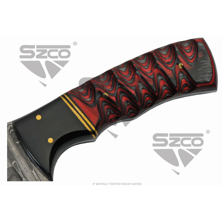 Couteau Damas Wood & Horn Hunter Lame 256 Couches Manche Bois Etui Cuir DM1288 - Livraison Gratuite