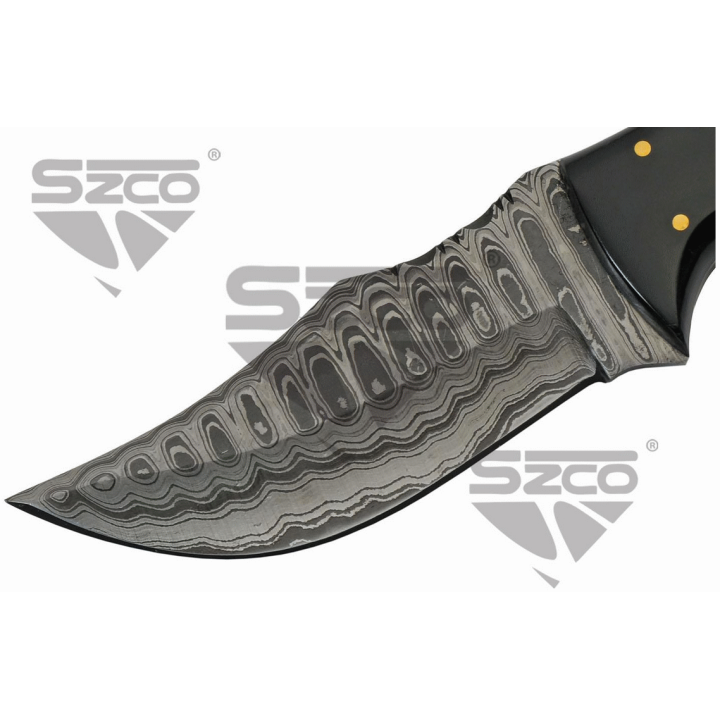 Couteau Damas Wood & Horn Hunter Lame 256 Couches Manche Bois Etui Cuir DM1288 - Livraison Gratuite