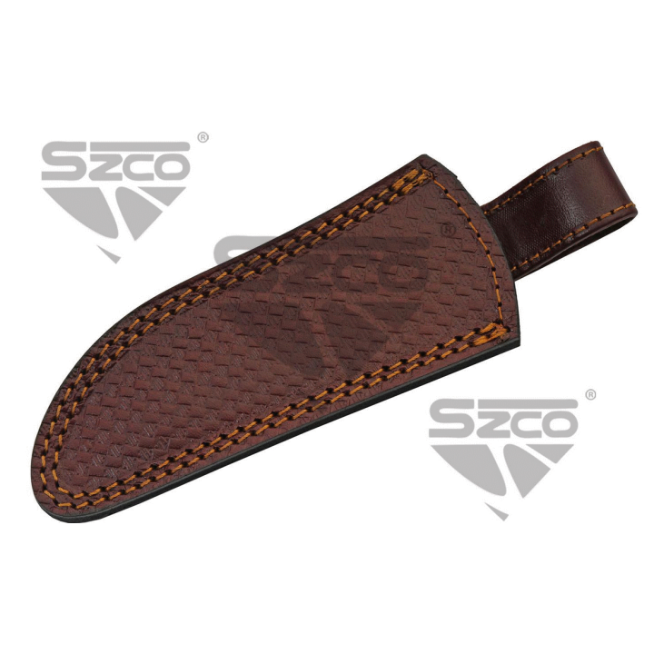Couteau Damas Wood & Horn Hunter Lame 256 Couches Manche Bois Etui Cuir DM1288 - Livraison Gratuite