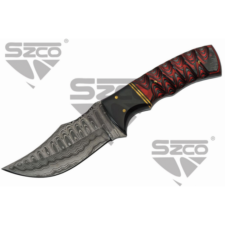 Couteau Damas Wood & Horn Hunter Lame 256 Couches Manche Bois Etui Cuir DM1288 - Livraison Gratuite
