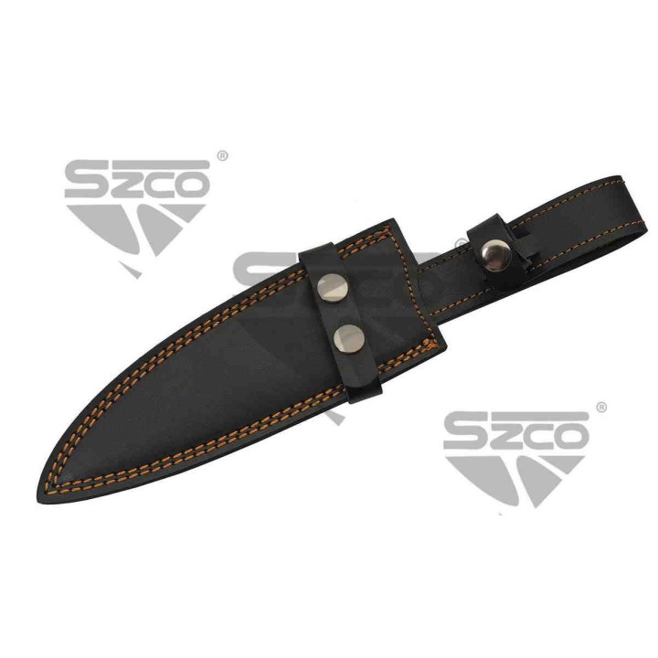 Couteau Damas Bushcraft & Cuisine Lame 256 Couches Manche Noyer Etui Cuir DM1279 - Livraison Gratuite