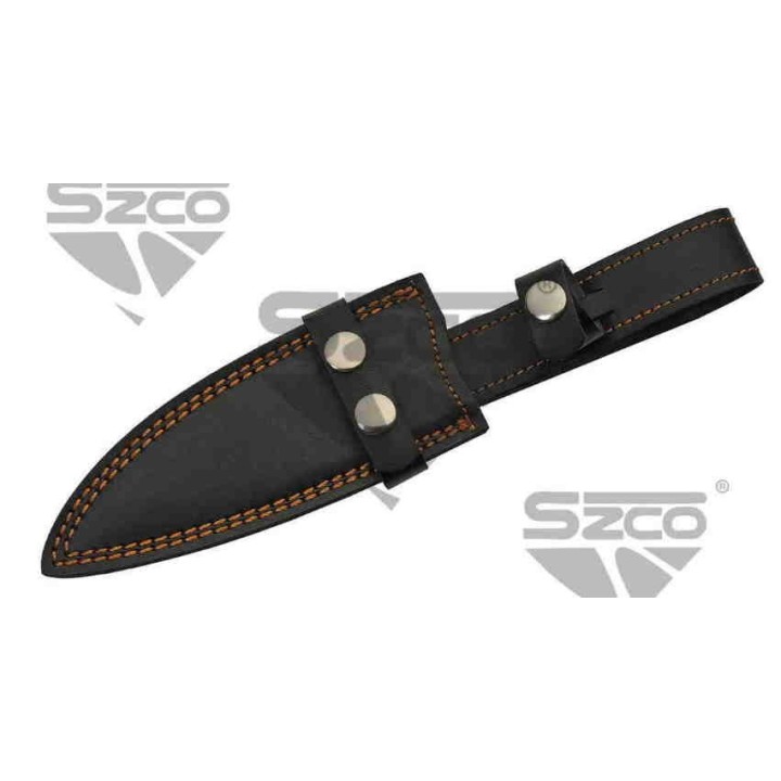 Couteau Damas Bushcraft & Cuisine Lame 256 Couches Manche Noyer Etui Cuir DM1280 - Livraison Gratuite