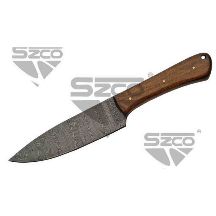 Couteau Damas Bushcraft & Cuisine Lame 256 Couches Manche Noyer Etui Cuir DM1280 - Livraison Gratuite