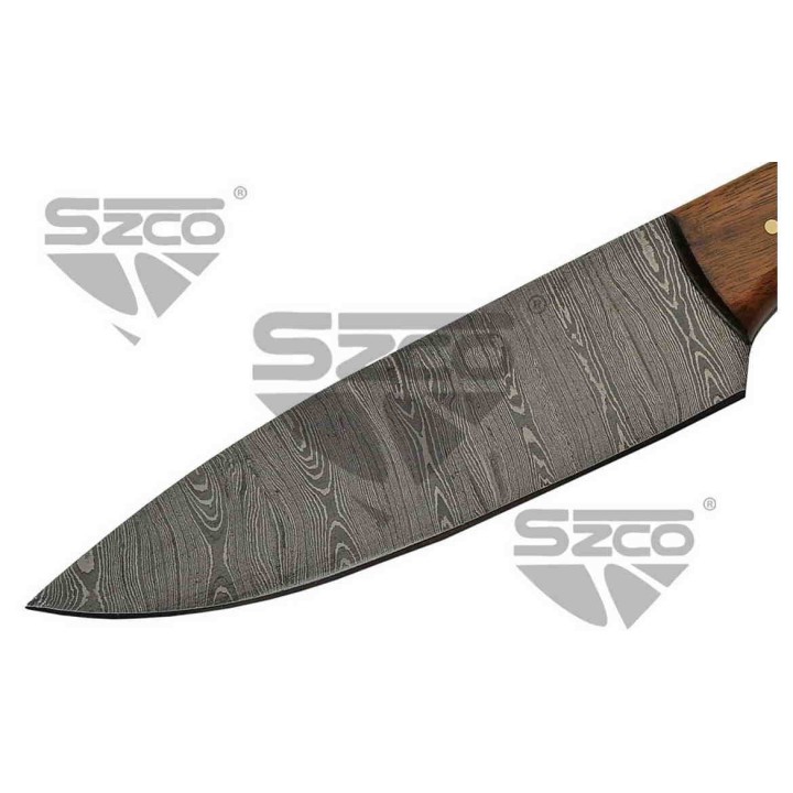 Couteau Damas Bushcraft & Cuisine Lame 256 Couches Manche Noyer Etui Cuir DM1280 - Livraison Gratuite