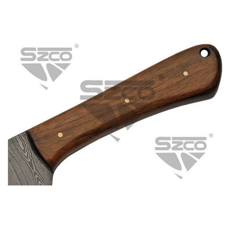 Couteau Damas Bushcraft & Cuisine Lame 256 Couches Manche Noyer Etui Cuir DM1280 - Livraison Gratuite