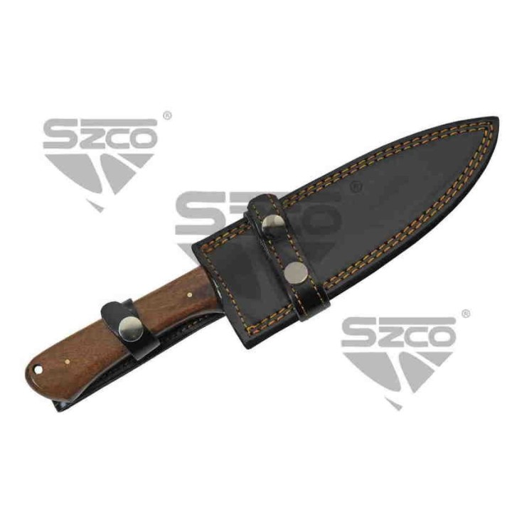 Couteau Damas Bushcraft & Cuisine Lame 256 Couches Manche Noyer Etui Cuir DM1280 - Livraison Gratuite