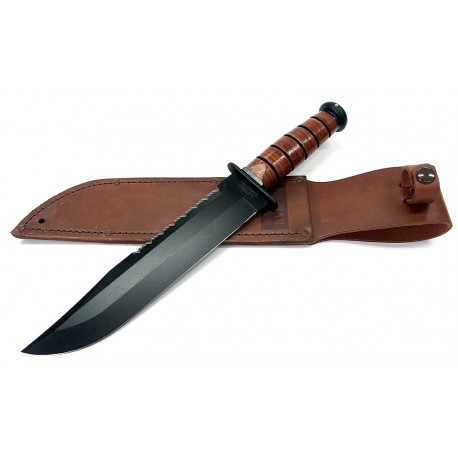 Couteau de Combat Ka-Bar Big Brother Acier Carbone 1095 Manche Cuir Couteaux KABAR Made In USA KA2217 - Livraison Gratuite