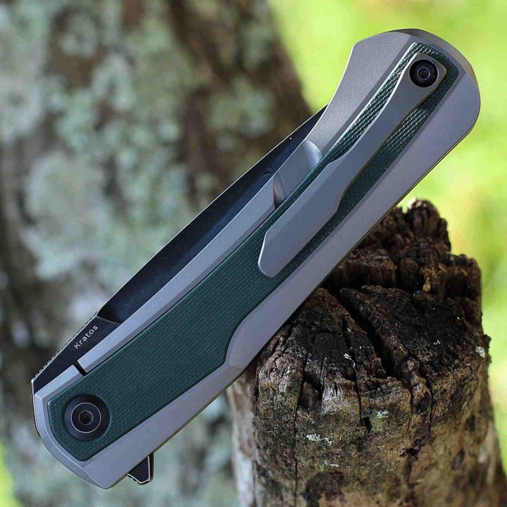 Couteau Kansept Kratos Green Lame Acier S35VN Manche G10/Titane IKBS Clip K1024A2 - Livraison Gratuite