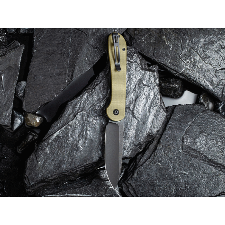 Couteau Civivi Elementum Button Lock Olive Lame Acier 14C28N Manche Micarta IKBS Clip CIVC2103B - Livraison Gratuite