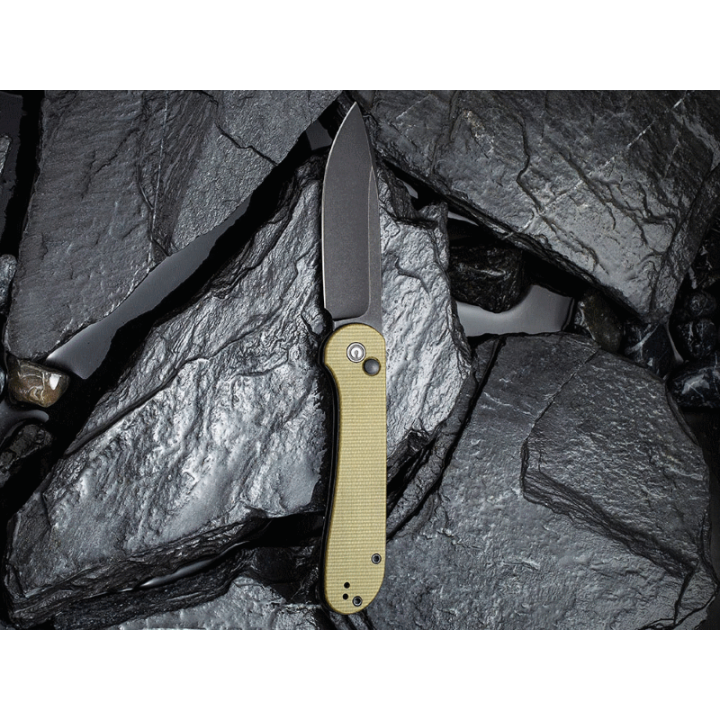 Couteau Civivi Elementum Button Lock Olive Lame Acier 14C28N Manche Micarta IKBS Clip CIVC2103B - Livraison Gratuite