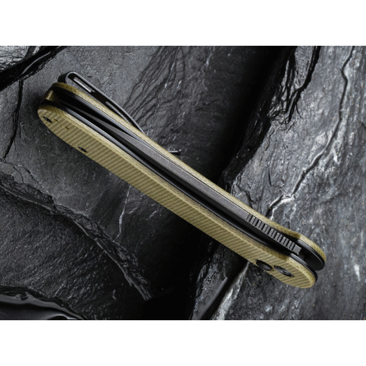 Couteau Civivi Elementum Button Lock Olive Lame Acier 14C28N Manche Micarta IKBS Clip CIVC2103B - Livraison Gratuite