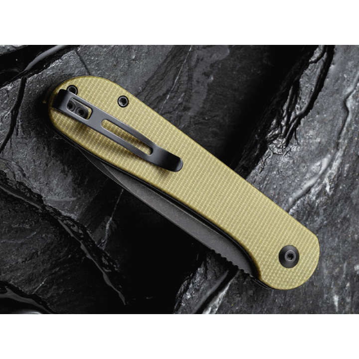 Couteau Civivi Elementum Button Lock Olive Lame Acier 14C28N Manche Micarta IKBS Clip CIVC2103B - Livraison Gratuite