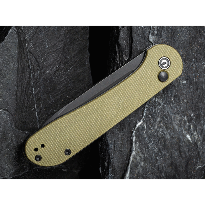 Couteau Civivi Elementum Button Lock Olive Lame Acier 14C28N Manche Micarta IKBS Clip CIVC2103B - Livraison Gratuite