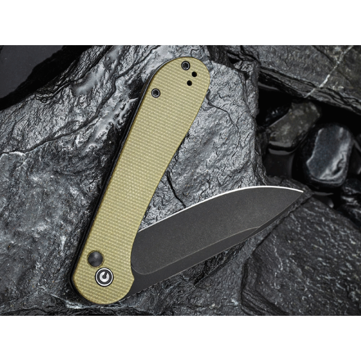 Couteau Civivi Elementum Button Lock Olive Lame Acier 14C28N Manche Micarta IKBS Clip CIVC2103B - Livraison Gratuite