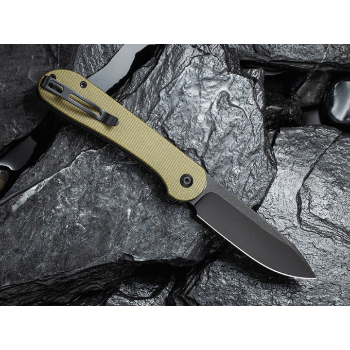Couteau Civivi Elementum Button Lock Olive Lame Acier 14C28N Manche Micarta IKBS Clip CIVC2103B - Livraison Gratuite