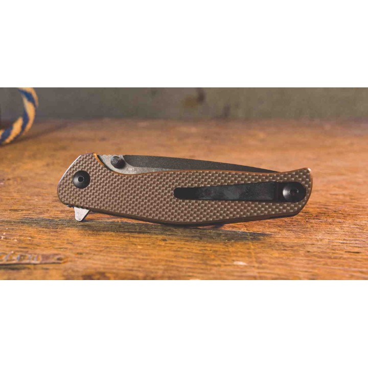 Couteau Tactical ABKT Tac Catalyst Tan Lame Acier D2 Manche G-10 IKBS Linerlock Clip AB1026T - Livraison Gratuite