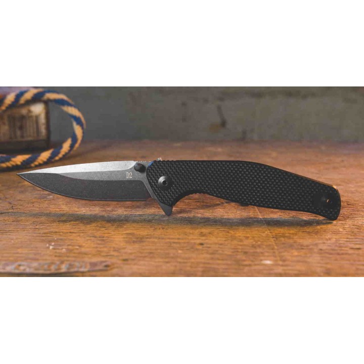 Couteau Tactical ABKT Tac Catalyst Black Lame Acier D2 Manche G-10 IKBS Linerlock Clip AB1026B - Livraison Gratuite
