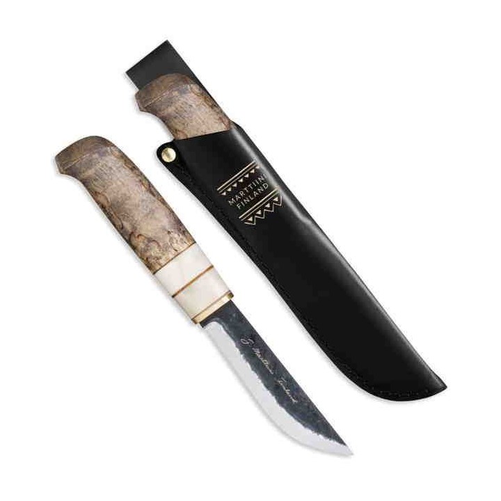 Couteau Marttiini AAPA Hiiliteras Acier Carbone Manche Bouleau/Bois Renne Etui Cuir Made Finlande MN131030 - Livraison Gratuite