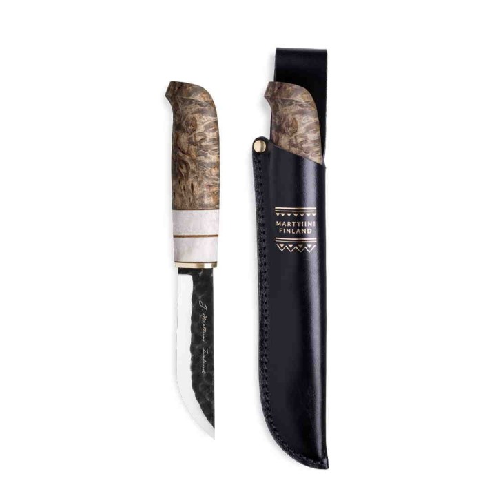 Couteau Marttiini AAPA Hiiliteras Acier Carbone Manche Bouleau/Bois Renne Etui Cuir Made Finlande MN131030 - Livraison Gratuite