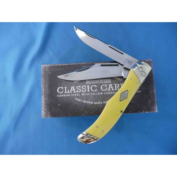Couteau Rough Rider Folding Hunter Carbon Yellow Manche Abs 2 Lames Acier T10 RR1742 - Livraison Gratuite