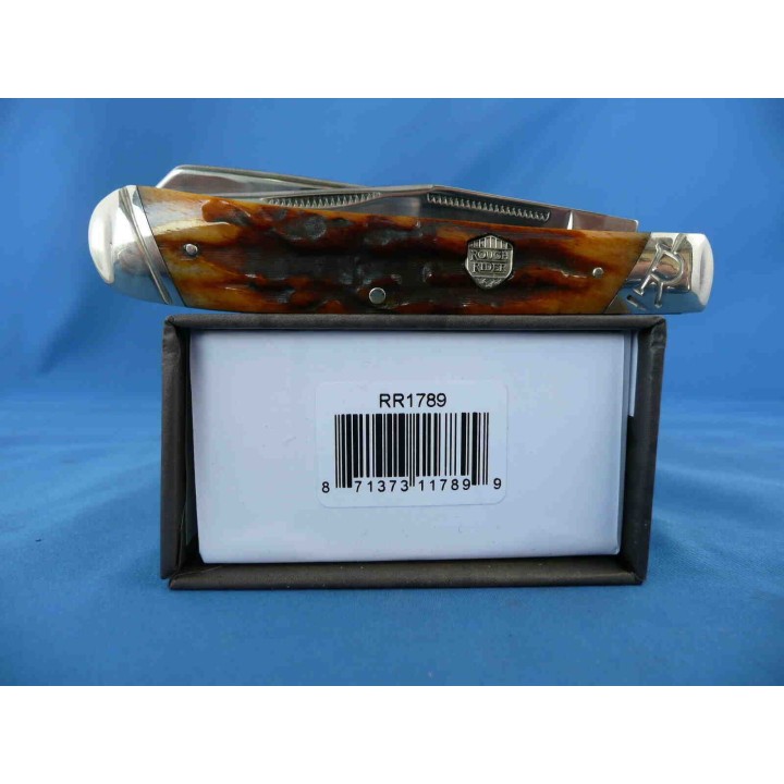 Couteau Rough Ryder Trapper Brown Stag Bone 2 Lames Acier 440 Manche Os Boite Collector RR1789 - Livraison Gratuite