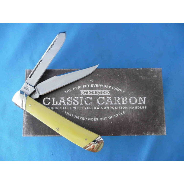 Couteau Rough Rider Trapper Carbon Yellow Manche Abs 2 Lames Acier T10 RR1731 - Livraison Gratuite