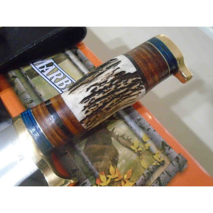 Couteau Bowie Marbles Stag Lame Acier Inox Manche Bois De Cerf/Bois Etui Cuir MR589 - Livraison Gratuite